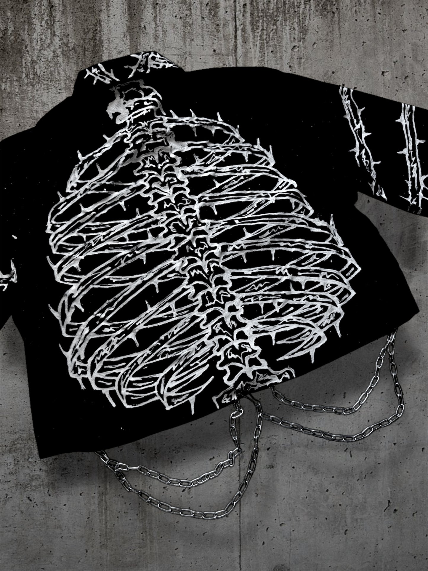 Cropped hand painted black shirt with chains “RIBS”