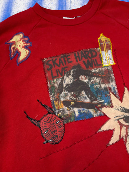 “Say cheese” upcycled red sweatshirt