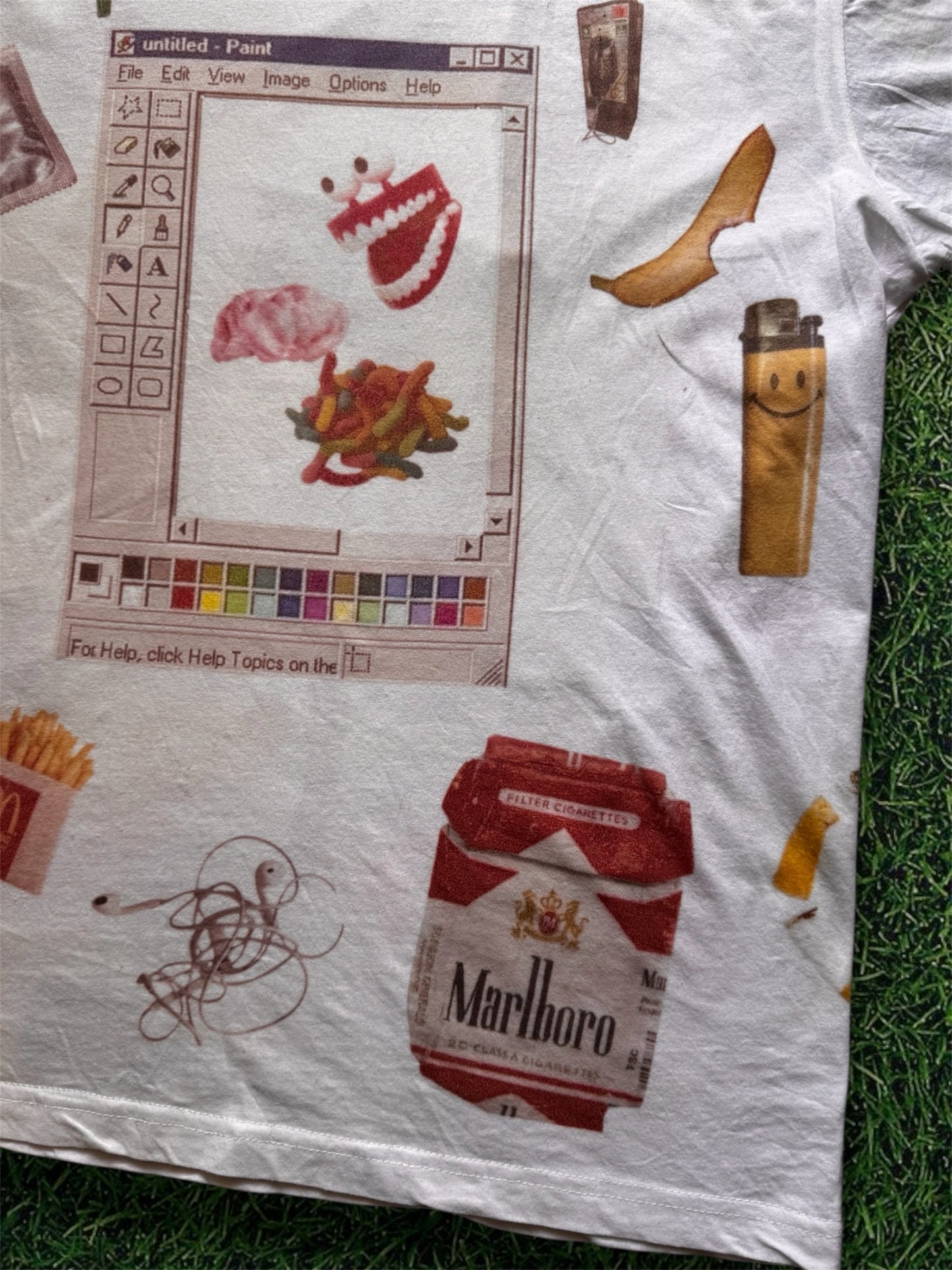 “Lunch” 1/1 upcycled white T-shirt