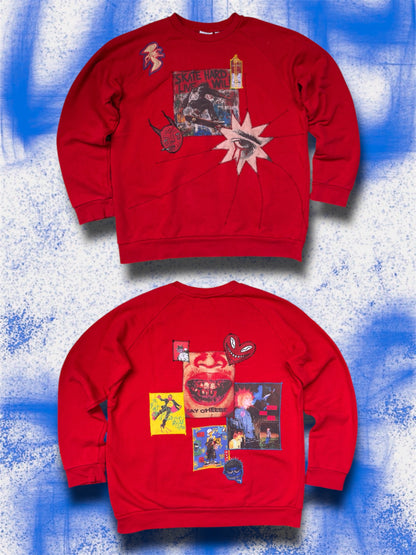 “Say cheese” upcycled red sweatshirt