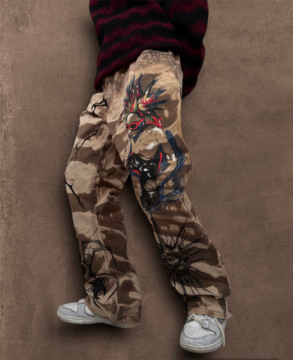 “Skull punk” bleached hand painted trousers