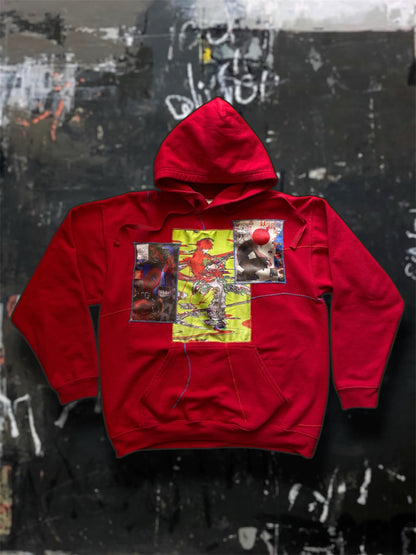 “George” red hoodie with stitched art