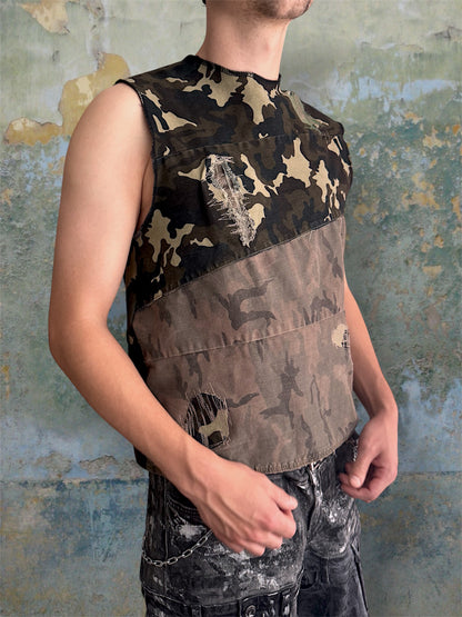Camouflage upcycled denim top