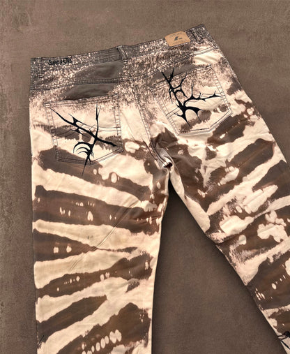 “Skull punk” bleached hand painted trousers