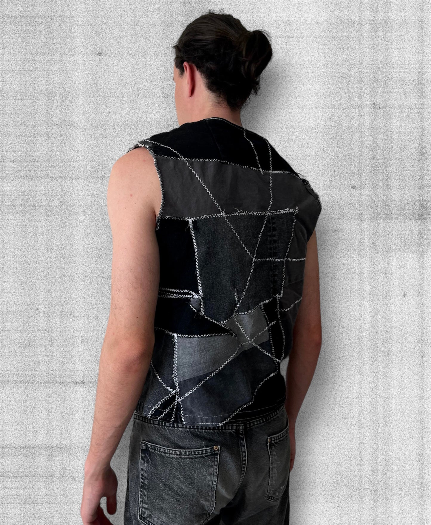 Black denim tank top made of scraps