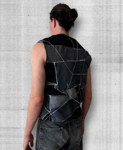 Black denim tank top made of scraps