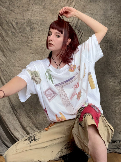 “Lunch” 1/1 upcycled white T-shirt