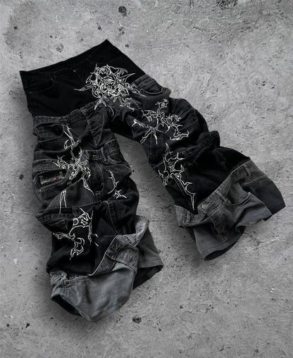 “Enchanted” 1 of 1 baggy draped jeans with 3D designs
