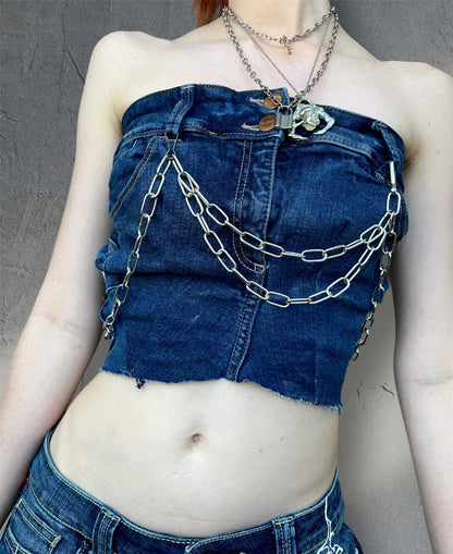 Denim top with chains
