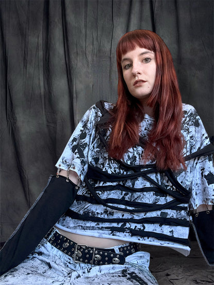 Upcycled black and white cropped T-shirt