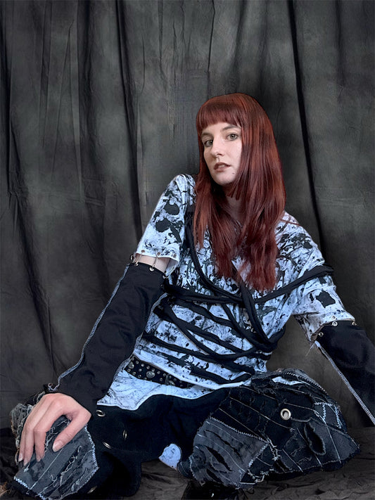 Upcycled black and white cropped T-shirt