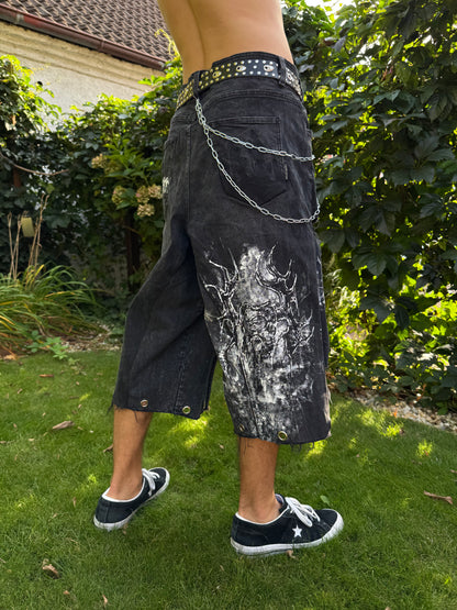“Rabbit eye” 1/1 upcycled hand painted jorts
