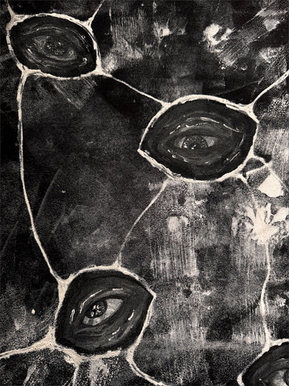 “Eye contact” hand painted black hoodie