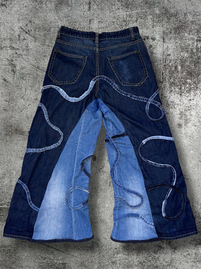 Baggy wide leg jeans with stripes