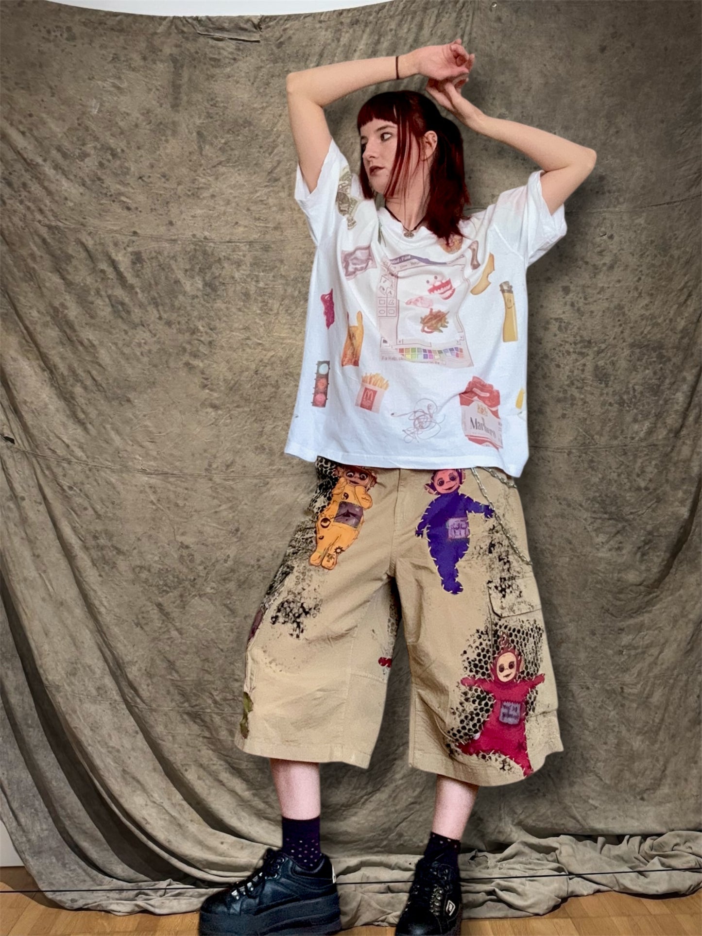 Teletubbies 1/1 upcycled jorts