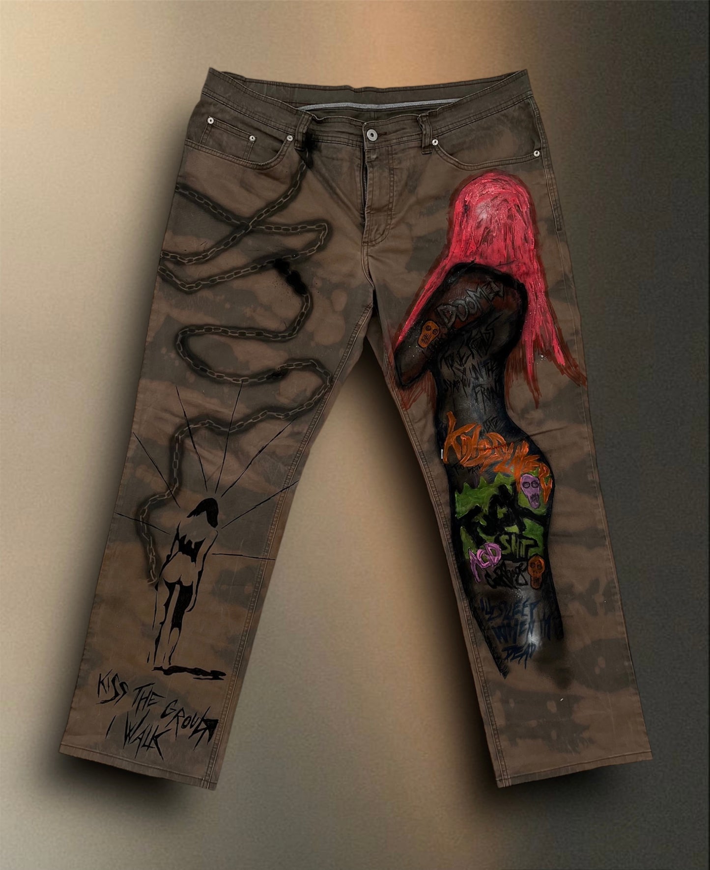 “Kiss the ground” hand painted trousers