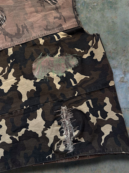Camouflage upcycled denim top