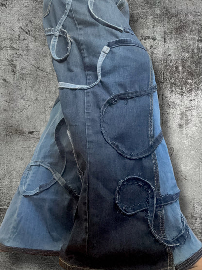 Baggy wide leg jeans with stripes
