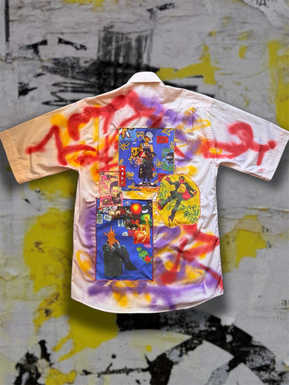 Sprayed light pink shirt with art pictures