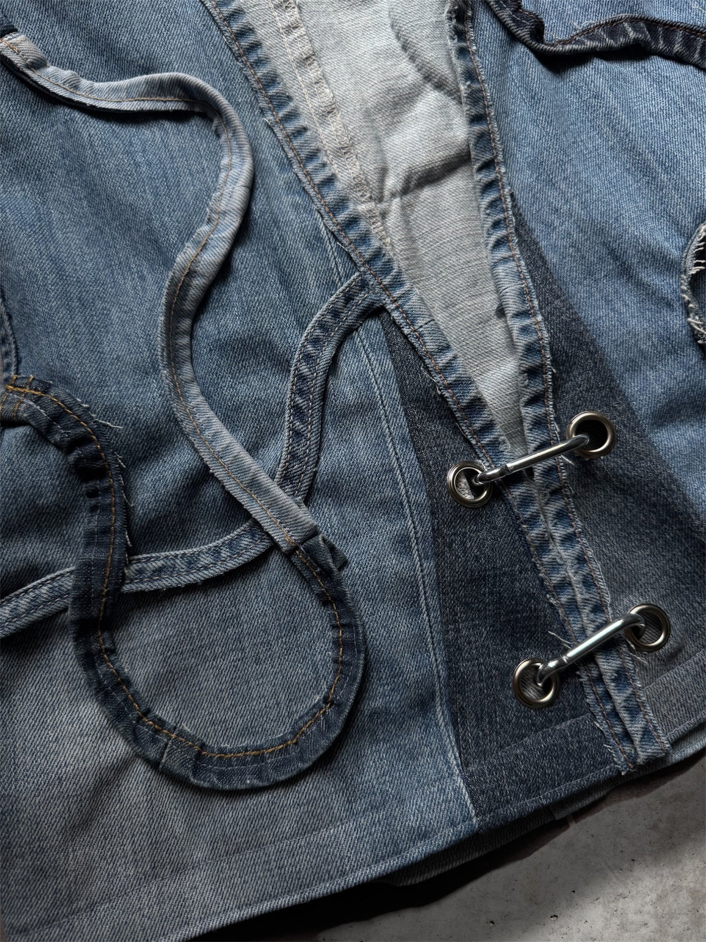 Repurposed blue denim vest - short