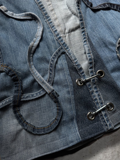 Repurposed blue denim vest - short