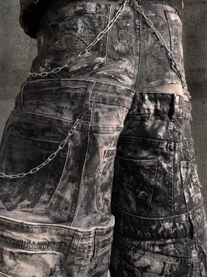 Black and gray baggy jorts with chains