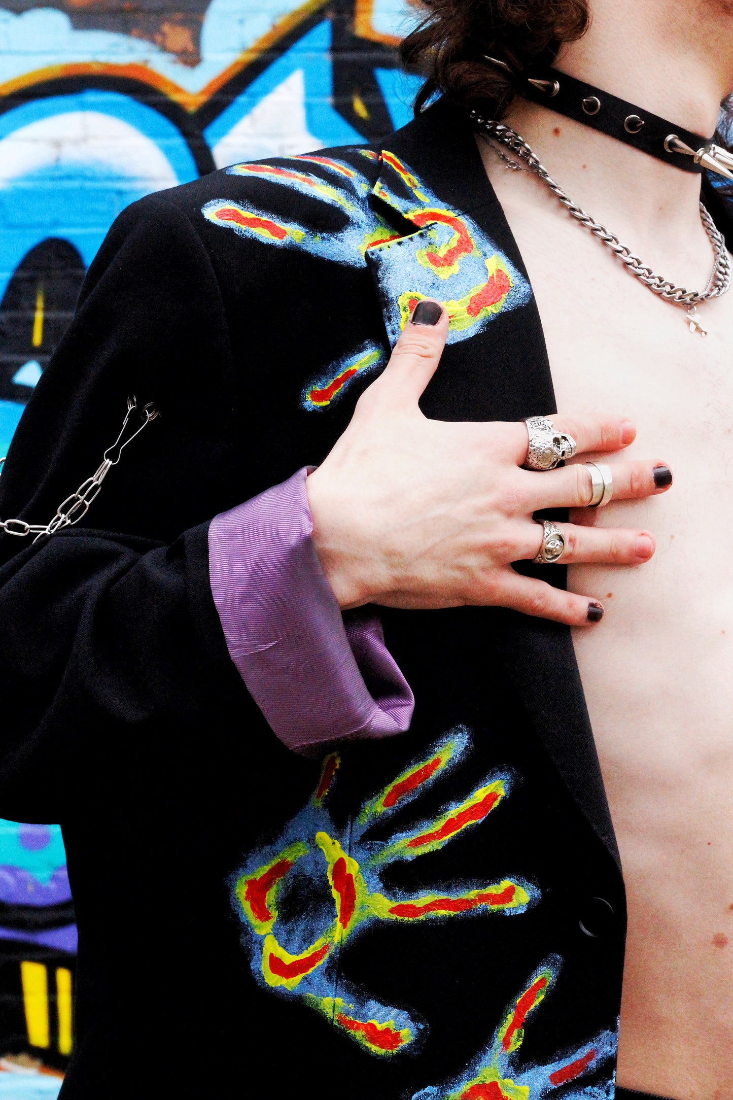 “THE HEAT”- Upcycled sustainable unisex blazer with heat map hands