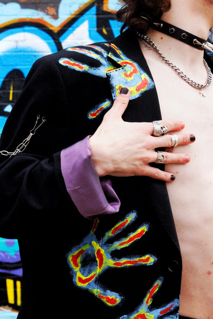 “THE HEAT”- Upcycled sustainable unisex blazer with heat map hands