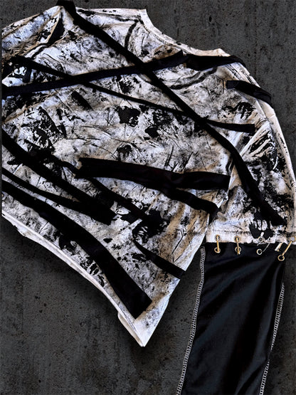 Upcycled black and white cropped T-shirt