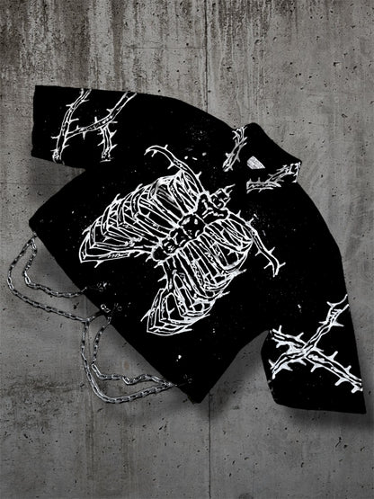 Cropped hand painted black shirt with chains “RIBS”