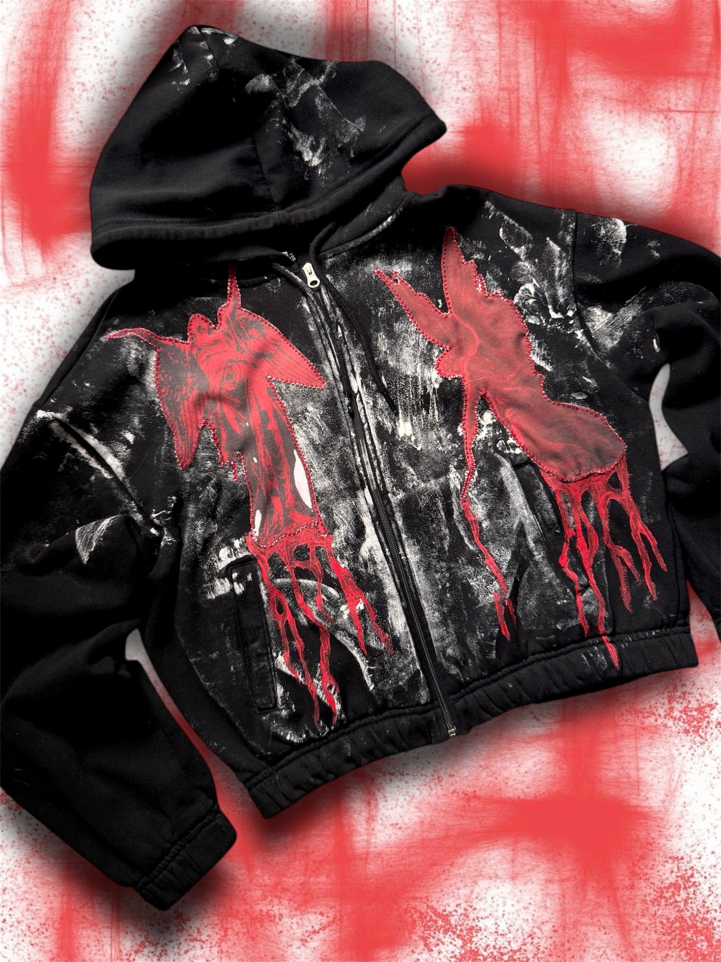 “Bleeding angels” upcycled black hoodie