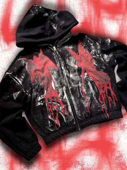 “Bleeding angels” upcycled black hoodie