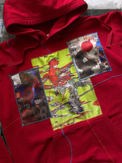 “George” red hoodie with stitched art