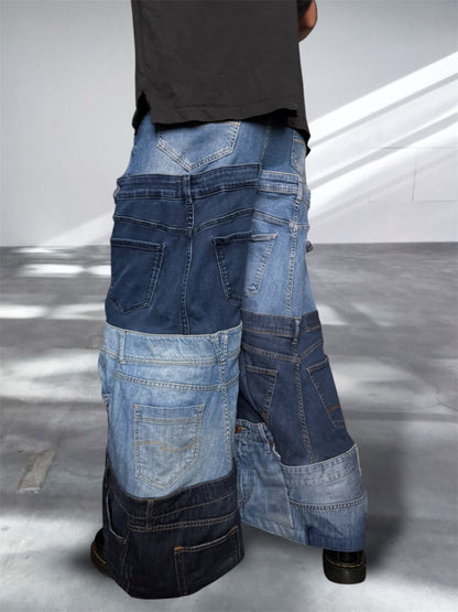Baggy blue jeans created out of denim jeans tops