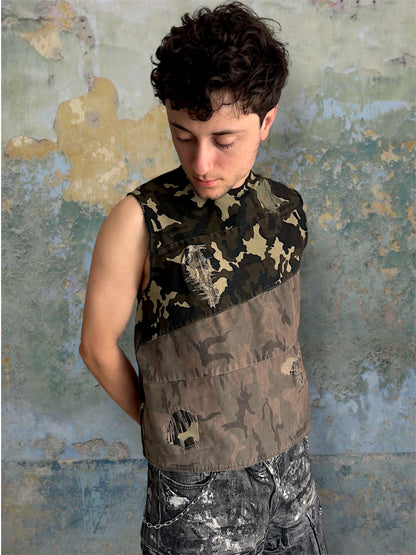 Camouflage upcycled denim top
