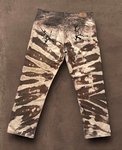 “Skull punk” bleached hand painted trousers