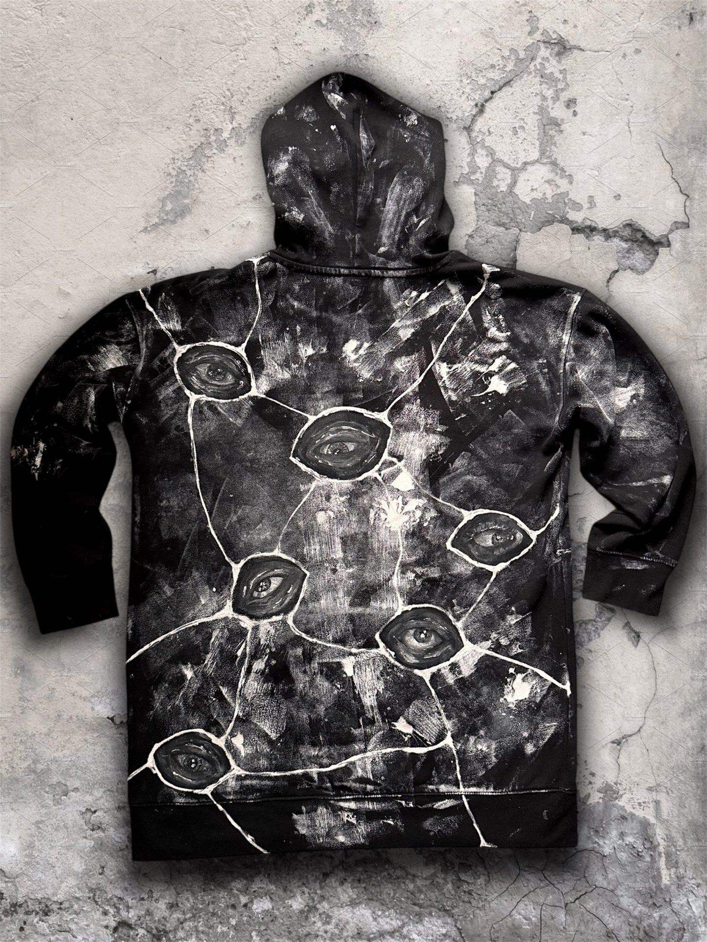 “Eye contact” hand painted black hoodie