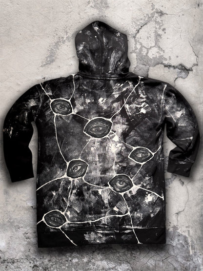 “Eye contact” hand painted black hoodie