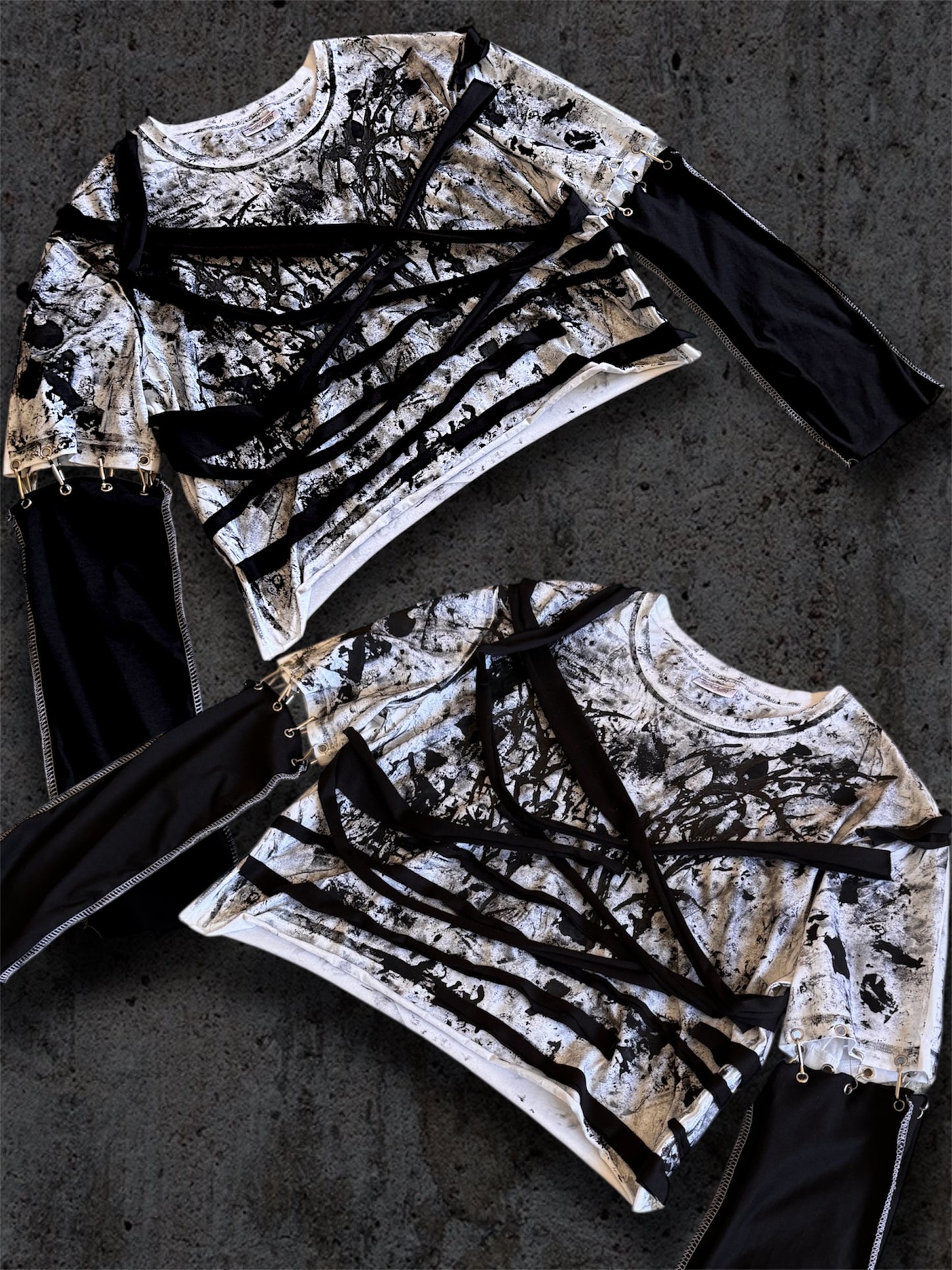 Upcycled black and white cropped T-shirt