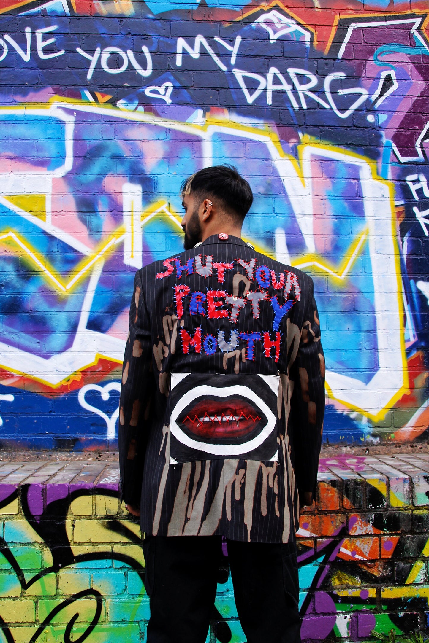Shut your pretty mouth - upcycled sustainable unisex blazer in punky style