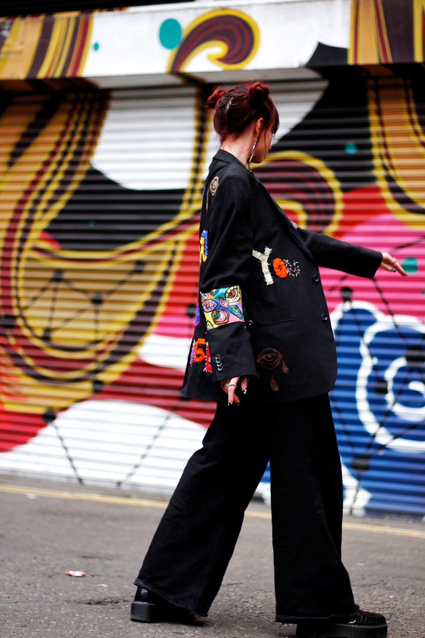 YOU LEGEND - Upcycled sustainable unisex punky blazer - handstitched letters - eye designs