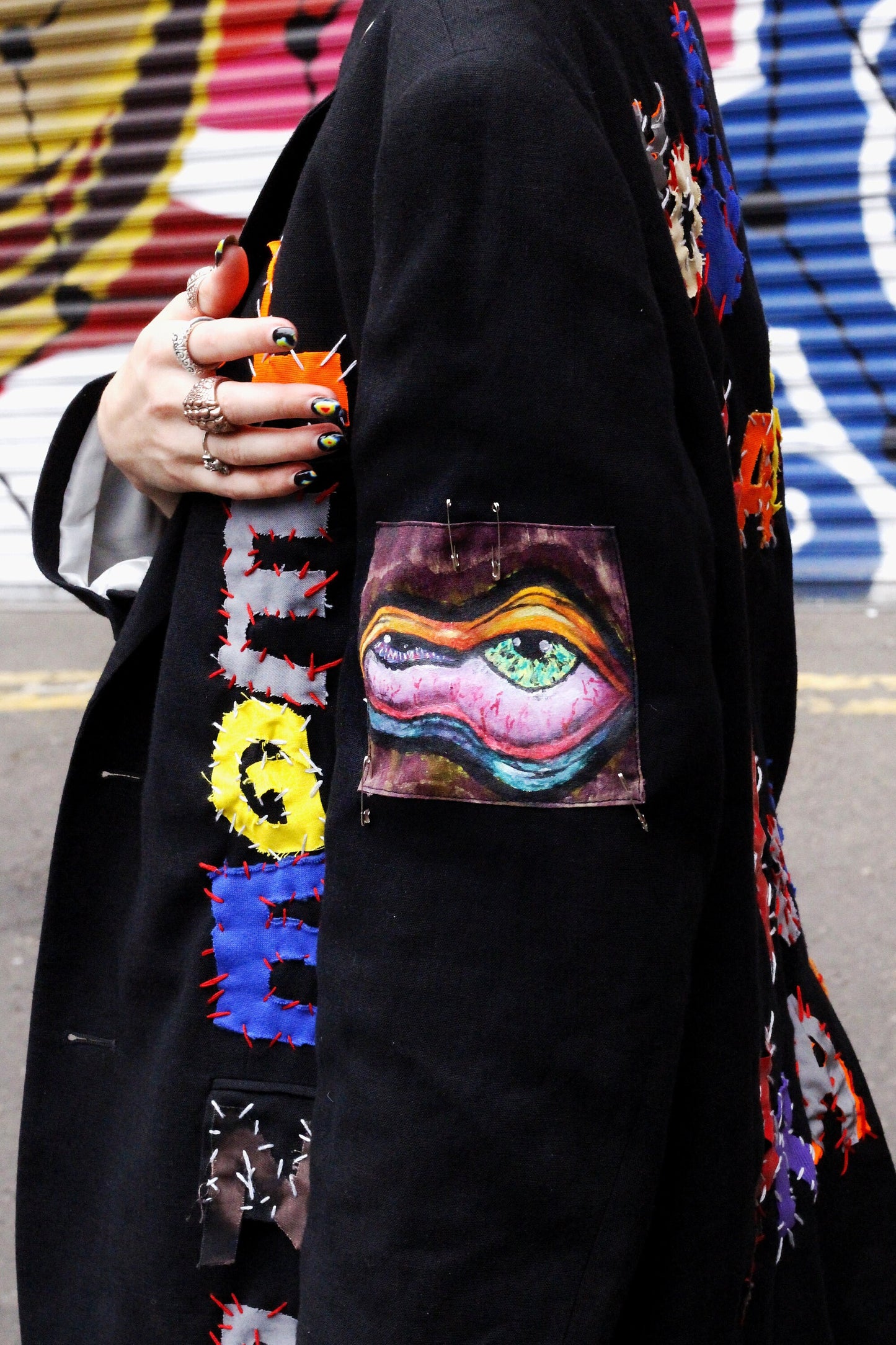 YOU LEGEND - Upcycled sustainable unisex punky blazer - handstitched letters - eye designs