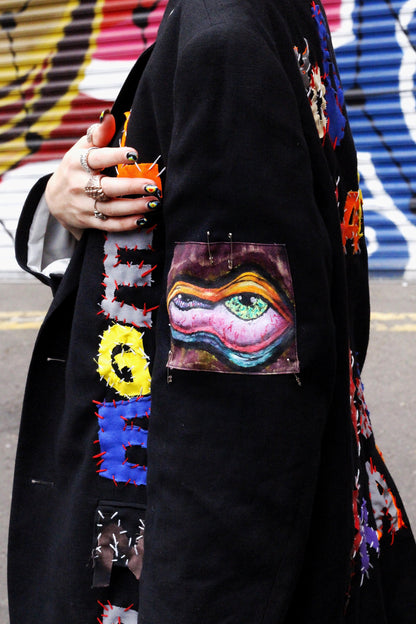 YOU LEGEND - Upcycled sustainable unisex punky blazer - handstitched letters - eye designs