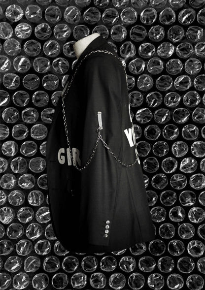 Upcycled unisex blazer “CRAZY” - punky blazer - handpainted with chains
