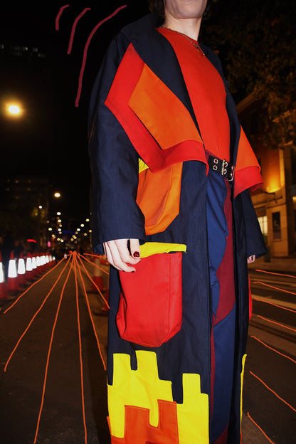 One of a kind colourful long coat - designer piece - 3D pockets