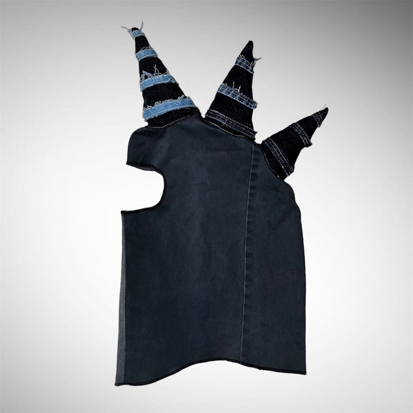 Denim balaclava with spikes/up-cycled denim piece/