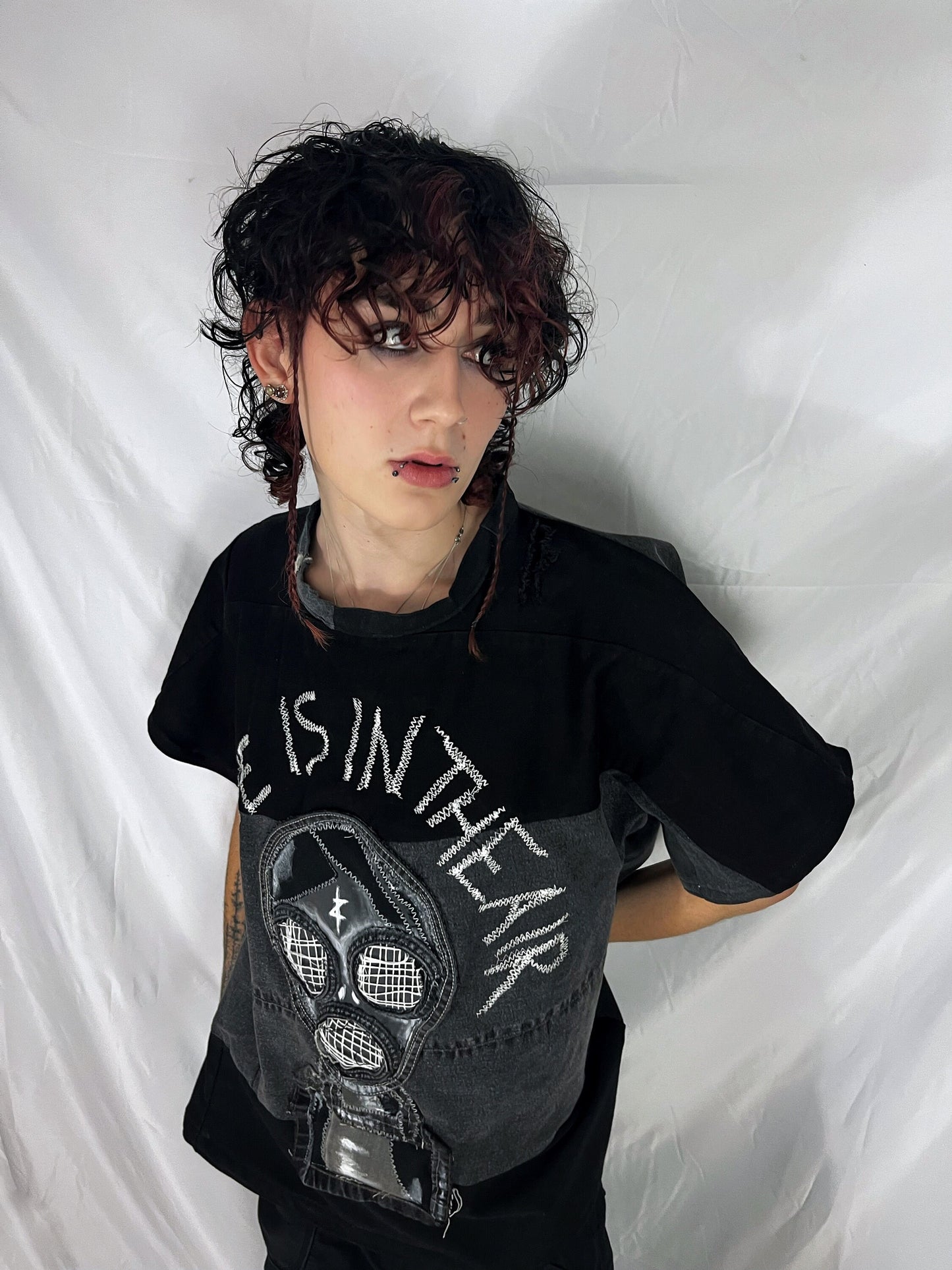 “Love is in the air” upcycled denim T-shirt