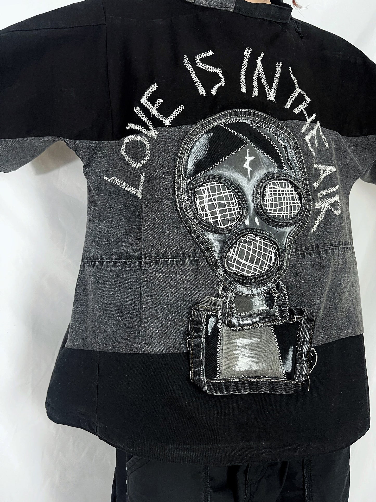 “Love is in the air” upcycled denim T-shirt