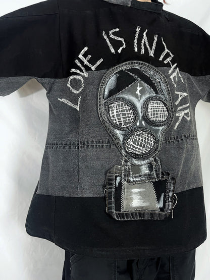 “Love is in the air” upcycled denim T-shirt