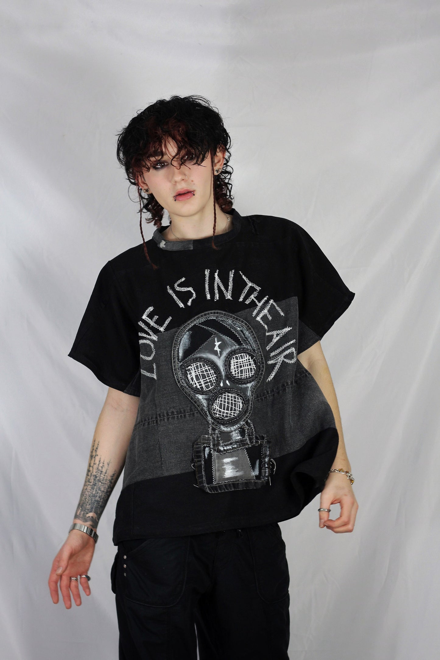 “Love is in the air” upcycled denim T-shirt